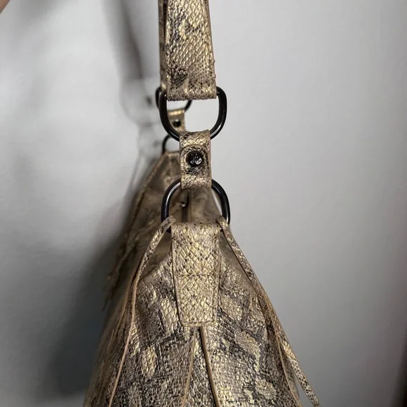 Hobo Lennox Shoulder Bag Snakeskin Print Leather Fringe Metallic Zipper - Picture 8 of 15